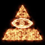 Neon Eye symbol, an eye surrounded by magical firelight in a brick triangle. An eye watching over all. Loop.